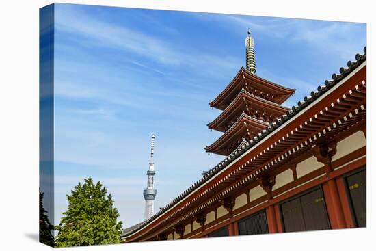 Tokyo, Japan. Five story Asakusa Pagoda and the Tokyo Sky Tree communications tower loom over the S-Miva Stock-Premier Image Canvas