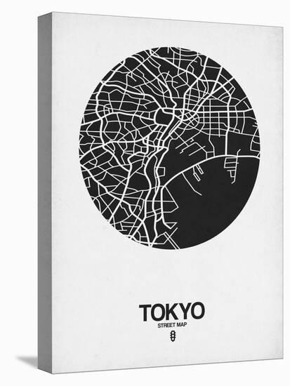 Tokyo Street Map Black on White-null-Stretched Canvas