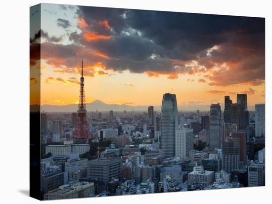 Tokyo Tower and Mt; Fuji from Shiodome, Tokyo, Japan-Jon Arnold-Premier Image Canvas