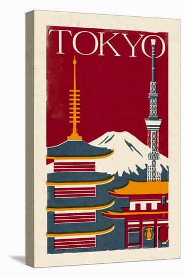 Tokyo - Woodblock-Lantern Press-Stretched Canvas