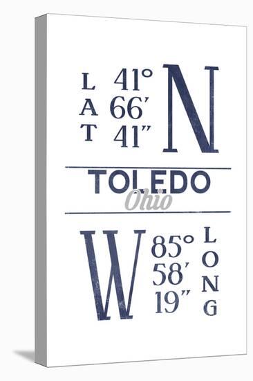 Toledo, Ohio - Latitude and Longitude (Blue)-Lantern Press-Stretched Canvas