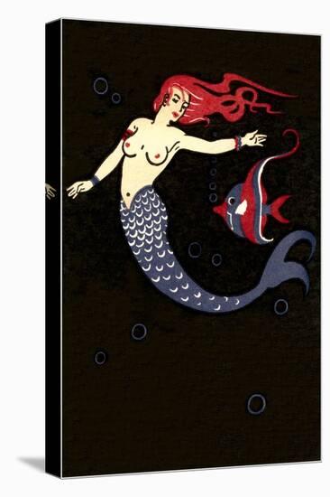 Topless Mermaid with Angel Fish-null-Stretched Canvas
