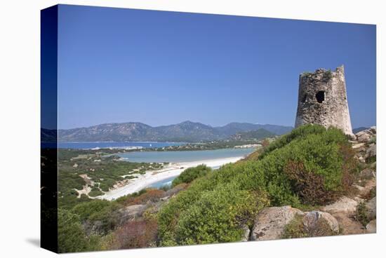 Torre di Porto Giunco Tower and Simius Beach near Villasimius, Sardinia, Italy-null-Stretched Canvas