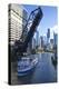 Tour Boat Passing under Raised Disused Railway Bridge on Chicago River, Chicago, Illinois, USA-Amanda Hall-Premier Image Canvas