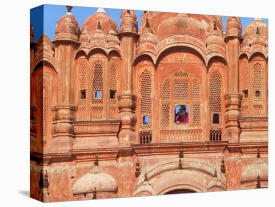 Tourist by Window of Hawa Mahal, Palace of Winds, Jaipur, Rajasthan, India-Keren Su-Premier Image Canvas