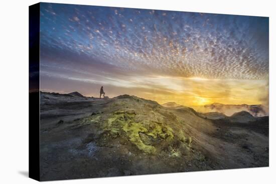 Tourist in Geothermal Landscape at Sunset, Iceland-Arctic-Images-Premier Image Canvas