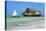 Tourist on a Traditional Dhow Boat, the Rock Restaurant, Bwejuu Beach, Zanzibar, Tanzania-Peter Richardson-Premier Image Canvas