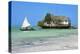 Tourist on a Traditional Dhow Boat, the Rock Restaurant, Bwejuu Beach, Zanzibar, Tanzania-Peter Richardson-Premier Image Canvas