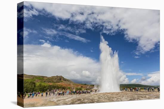 Tourists Gather to Watch Strokker Geyser (Geysir), an Erupting Spring at Haukadalur, Iceland-Michael Nolan-Premier Image Canvas