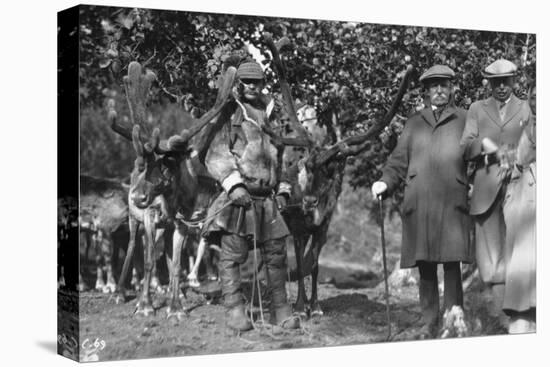 Tourists Posing Alongside a Man with Reindeer, Lyngen, Norway, 1929-null-Premier Image Canvas