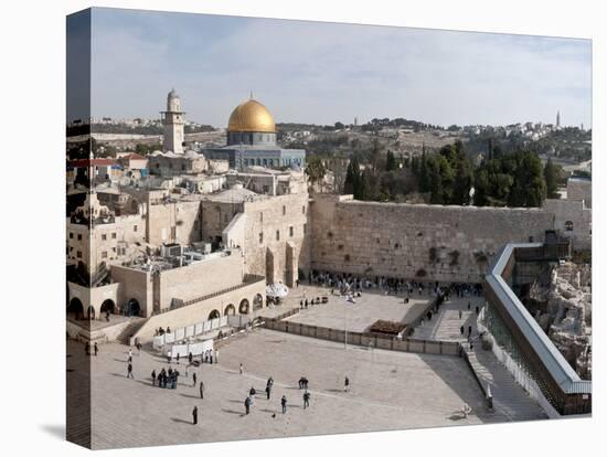 Tourists Praying at a Wall, Wailing Wall, Dome of the Rock, Temple Mount, Jerusalem, Israel-null-Premier Image Canvas