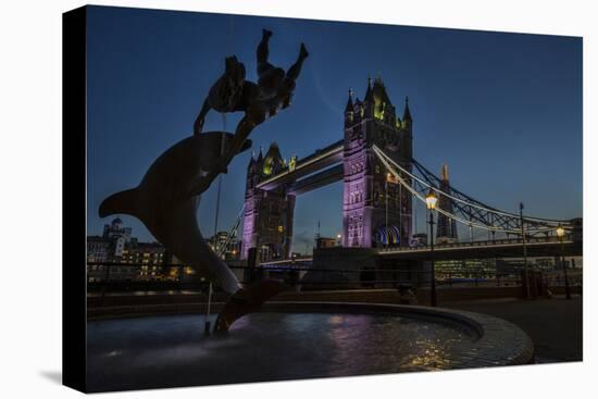 Tower Bridge Of London, Dusk, With David Wynne's 'Girl With A Dolphin' Statue, N Bank Of The Thames-Karine Aigner-Premier Image Canvas