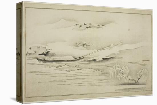 Towing a Barge in the Snow, from the Album the Silver World, 1790-Kitagawa Utamaro-Premier Image Canvas