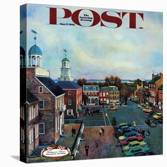 "Town Square, New Castle Delaware," Saturday Evening Post Cover, March 17, 1962-John Falter-Premier Image Canvas