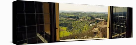 Town Viewed Through a Window, Siena, Siena Province, Tuscany, Italy-null-Premier Image Canvas