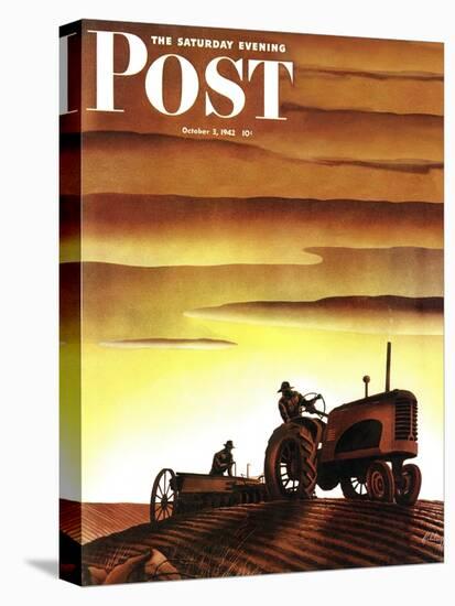 "Tractors at Sunset," Saturday Evening Post Cover, October 3, 1942-Arthur C. Radebaugh-Premier Image Canvas