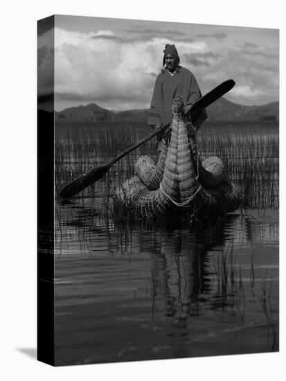 Traditiona Totora Reed Boat & Aymara, Lake Titicaca, Bolivia / Peru, South America-Pete Oxford-Premier Image Canvas