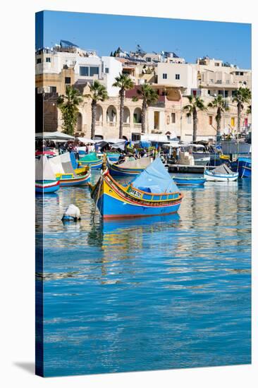 Traditional brightly painted fishing boats in the harbour at Marsaxlokk, Malta, Mediterranean, Euro-Martin Child-Premier Image Canvas