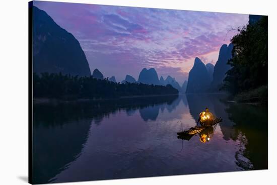 Traditional Chinese cormorant fisherman, Li River, near Xingping, China-Adam Jones-Premier Image Canvas