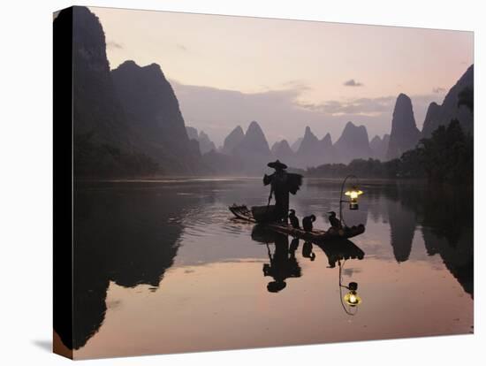 Traditional Chinese Fisherman with Cormorants, Li River, Guilin, China-Adam Jones-Premier Image Canvas