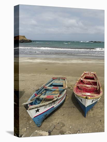 Traditional fishing boats on the beach of Praia Baixo. Santiago Island, Cape Verde-Martin Zwick-Premier Image Canvas