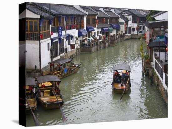 Traditional Houses and Boat on the Grand Canal, Zhujiajiao, Near Shanghai, China-Keren Su-Premier Image Canvas