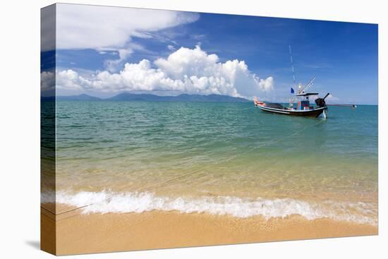 Traditional Long-Tailed Fishing Boat Moored Off Maenam Beach on the North Coast of Koh Samui-Lee Frost-Premier Image Canvas