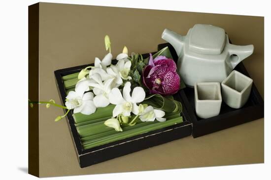 Traditional Thai Tea Pot and Cups with Orchid Arrangement, Bangkok, Thailand-Cindy Miller Hopkins-Premier Image Canvas