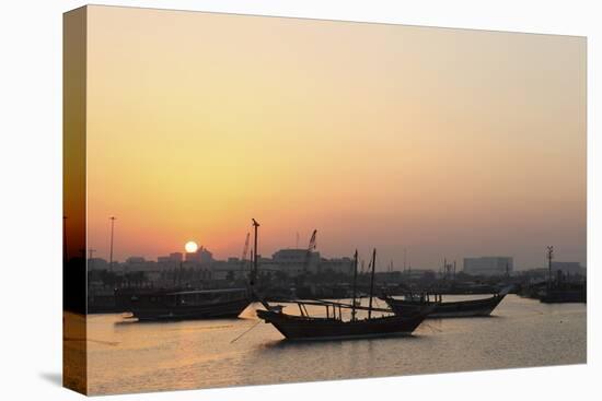 Traditional Wooden Dhow Boats in the Corniche Marina, at Sunset in Doha, Qatar, Middle East-Stuart-Premier Image Canvas