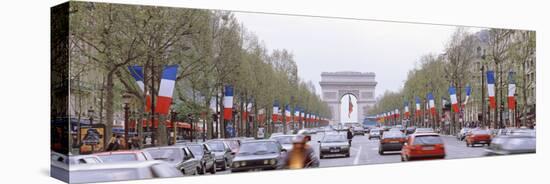 Traffic on a Road, Arc De Triomphe, Champs Elysees, Paris, France-null-Stretched Canvas