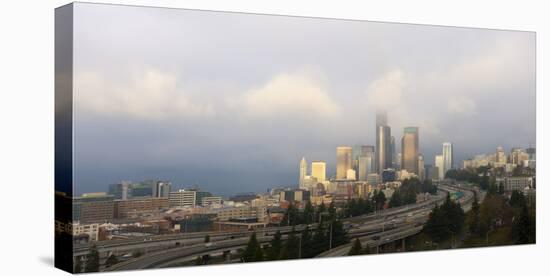 Traffic on elevated downtown roads with skyscrapers in background, Seattle, Washington, USA-Panoramic Images-Premier Image Canvas