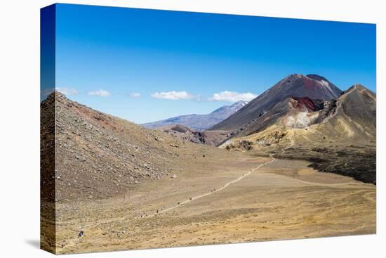 Trail hikers and Mount Ngauruhoe, Tongariro Nat'l Park, UNESCO World Heritage, New Zealand-Logan Brown-Premier Image Canvas