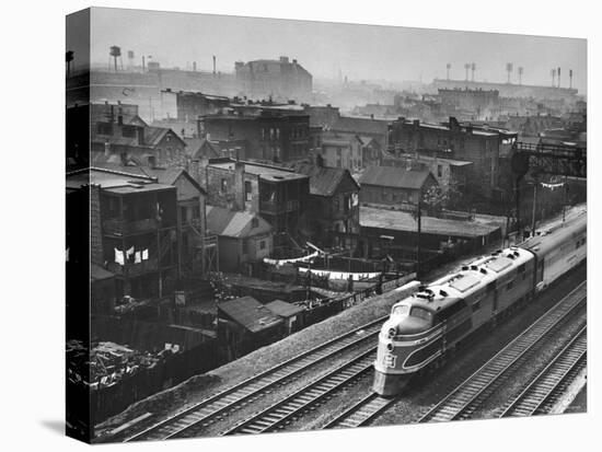 Train Moving Past Trackside Tenement Slums of Chicago-Gordon Coster-Premier Image Canvas