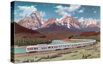 'Train Passing through Rocky Mountains' Art Print | Art.com