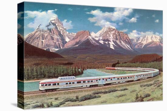 Train Passing through Rocky Mountains-null-Stretched Canvas