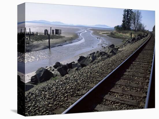 Train Tracks Leading to Bellingham, with San Juan Islands in Distance, Washington State-Aaron McCoy-Premier Image Canvas