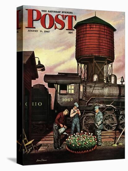 "Trainyard Flower Garden," Saturday Evening Post Cover, August 9, 1947-Stevan Dohanos-Premier Image Canvas