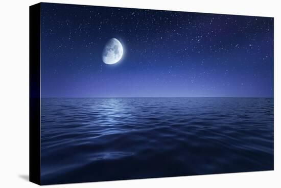 Tranquil Seas Against Rising Moon in a Starry Sky, Crete, Greece-null-Premier Image Canvas