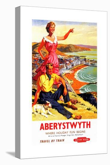 Travel By Train Poster-Aberystwyth-Welsh Tourism-Stretched Canvas