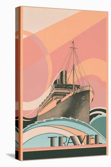 Travel Poster with Ocean Liner-null-Stretched Canvas