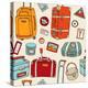 Travel Seamless Background. Suitcases And Bags-Katyau-Stretched Canvas