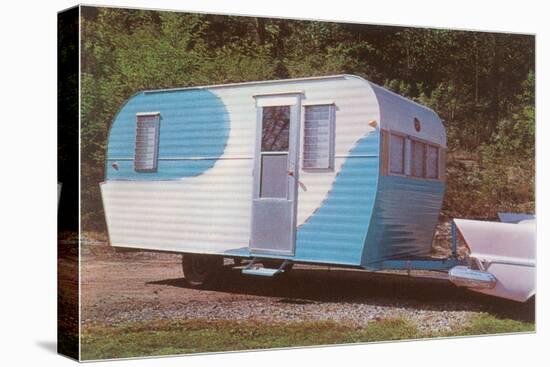 Travel Trailer Hooked to Car with Fins-null-Stretched Canvas