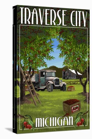 Traverse City, Michigan - Cherry Orchard Harvest-Lantern Press-Stretched Canvas