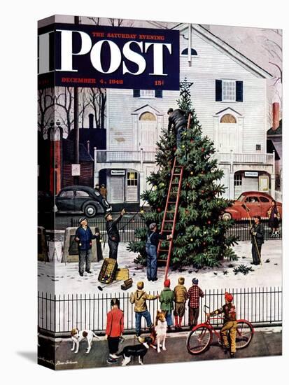 "Tree in Town Square," Saturday Evening Post Cover, December 4, 1948-Stevan Dohanos-Premier Image Canvas