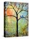 Tree Print Art Birds Sunshine Bluebirds-Blenda Tyvoll-Stretched Canvas