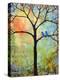 Tree Print Art Birds Sunshine Bluebirds-Blenda Tyvoll-Stretched Canvas