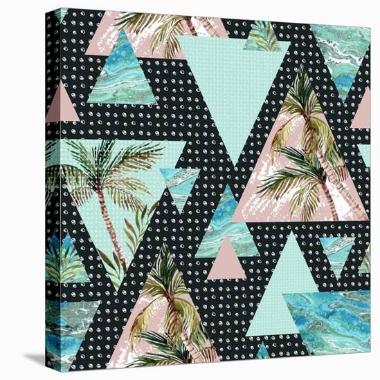Triangles with Palm Tree Leaf and Grunge Texture-tanycya-Stretched Canvas