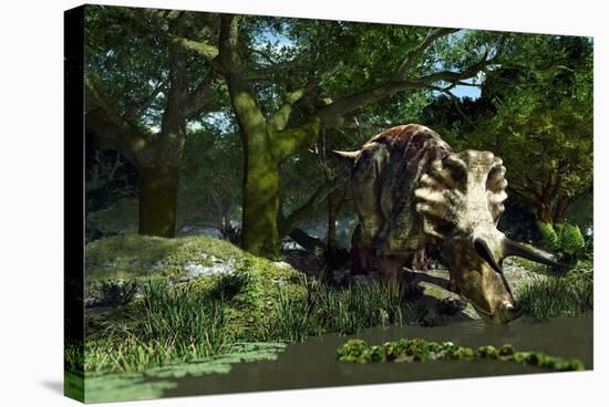 Triceratops Drinking At a Pond, Artwork-Roger Harris-Premier Image Canvas