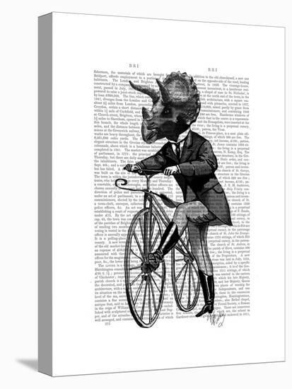 Triceratops Man on Bike Dinosaur-Fab Funky-Stretched Canvas