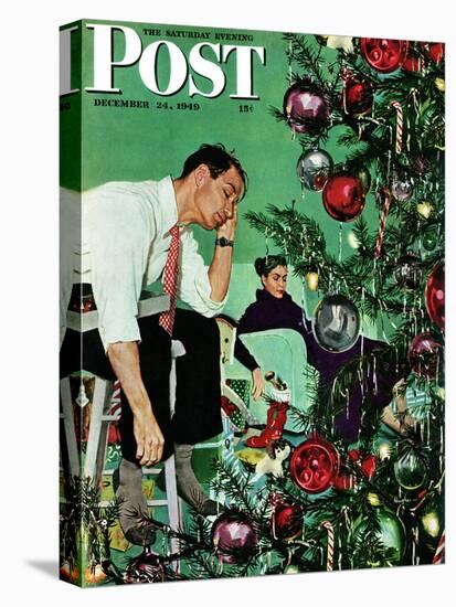 "Trimming the Tree," Saturday Evening Post Cover, December 24, 1949-George Hughes-Premier Image Canvas